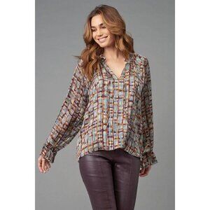 Lola & Sophie Geo Burnout Peasant Top Burgandy Large